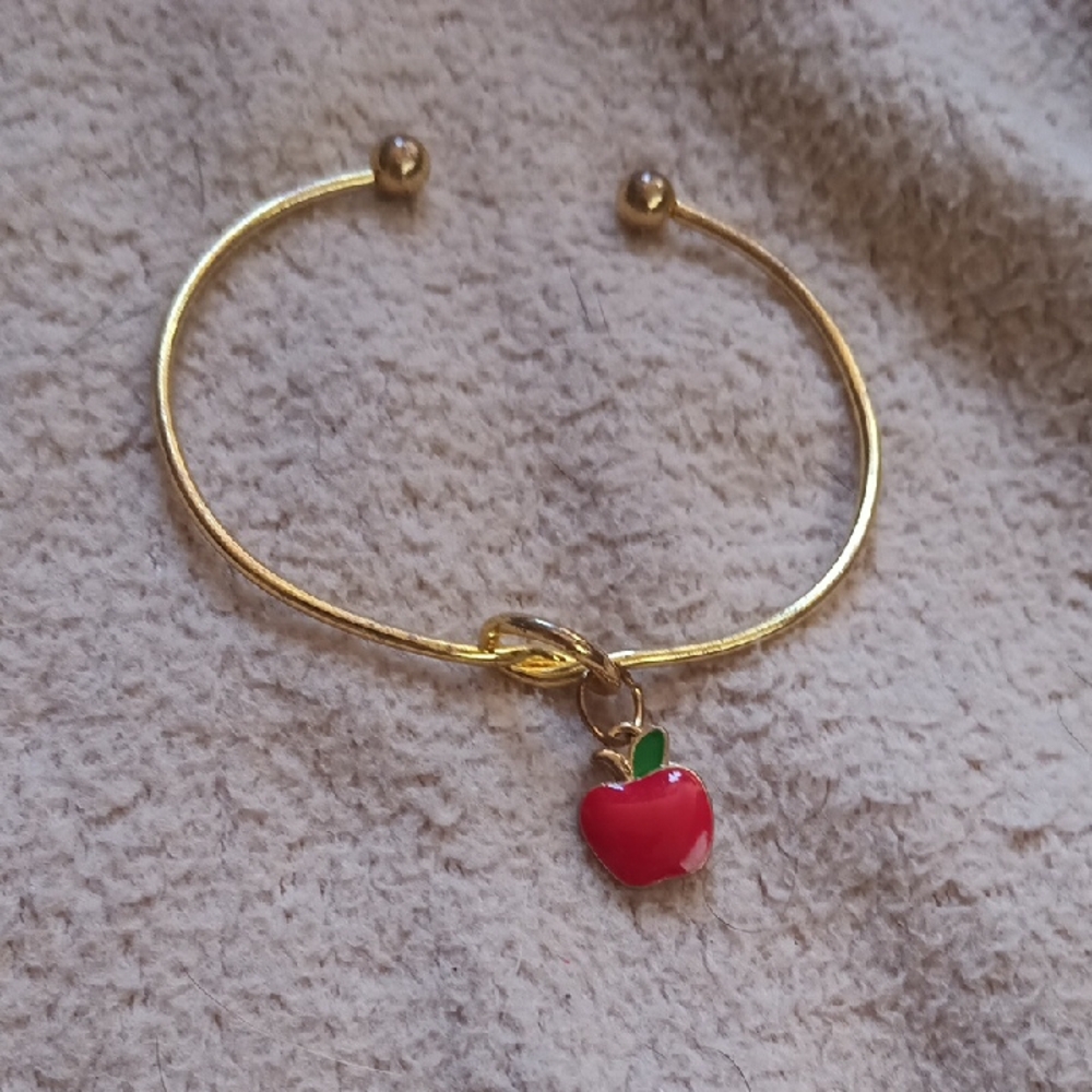 Gold Bracelet with Red Apple Charm